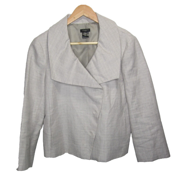 Ann Taylor Blazer Size 6 Small Linen Blend Gray Tweed Lightweight Career Jacket - Picture 11 of 12